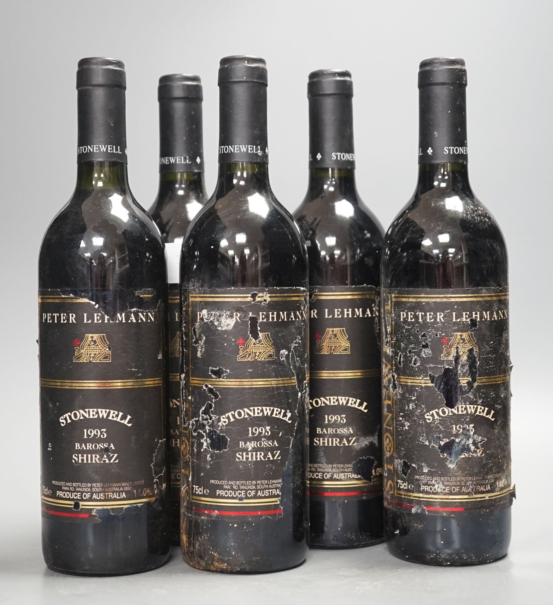 Five bottles of Peter Lehrmann Stonewell 1993 Shiraz